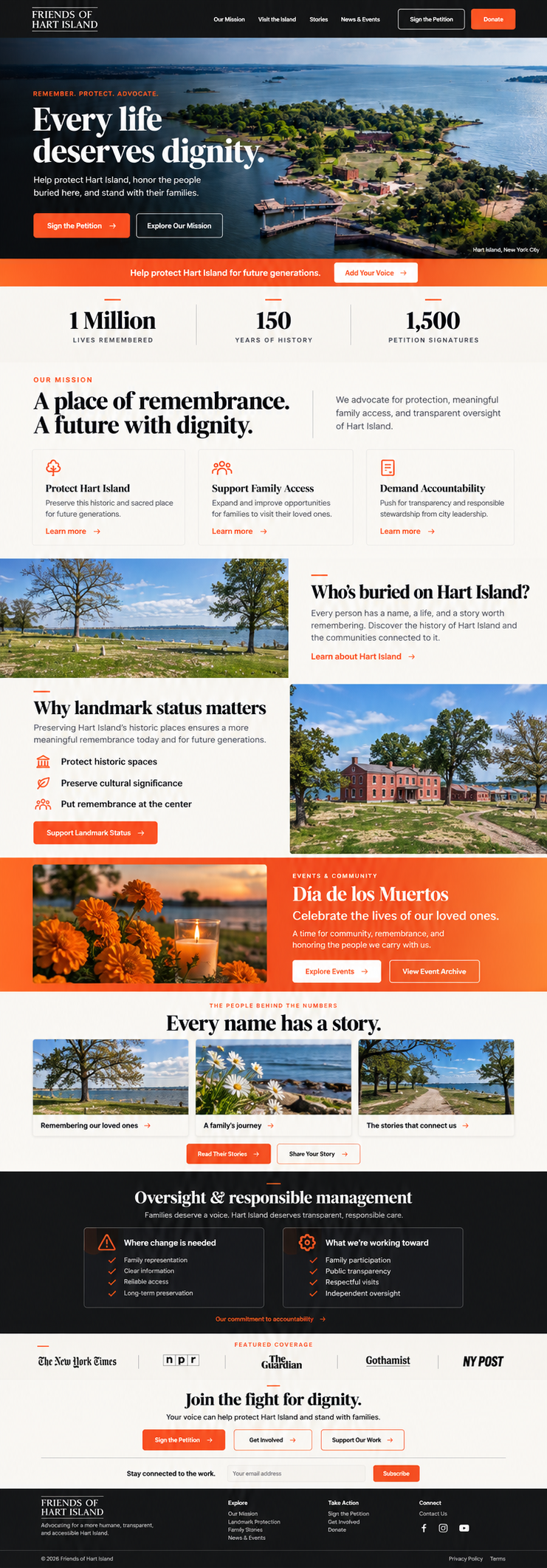 Friends of Hart Island · homepage design study