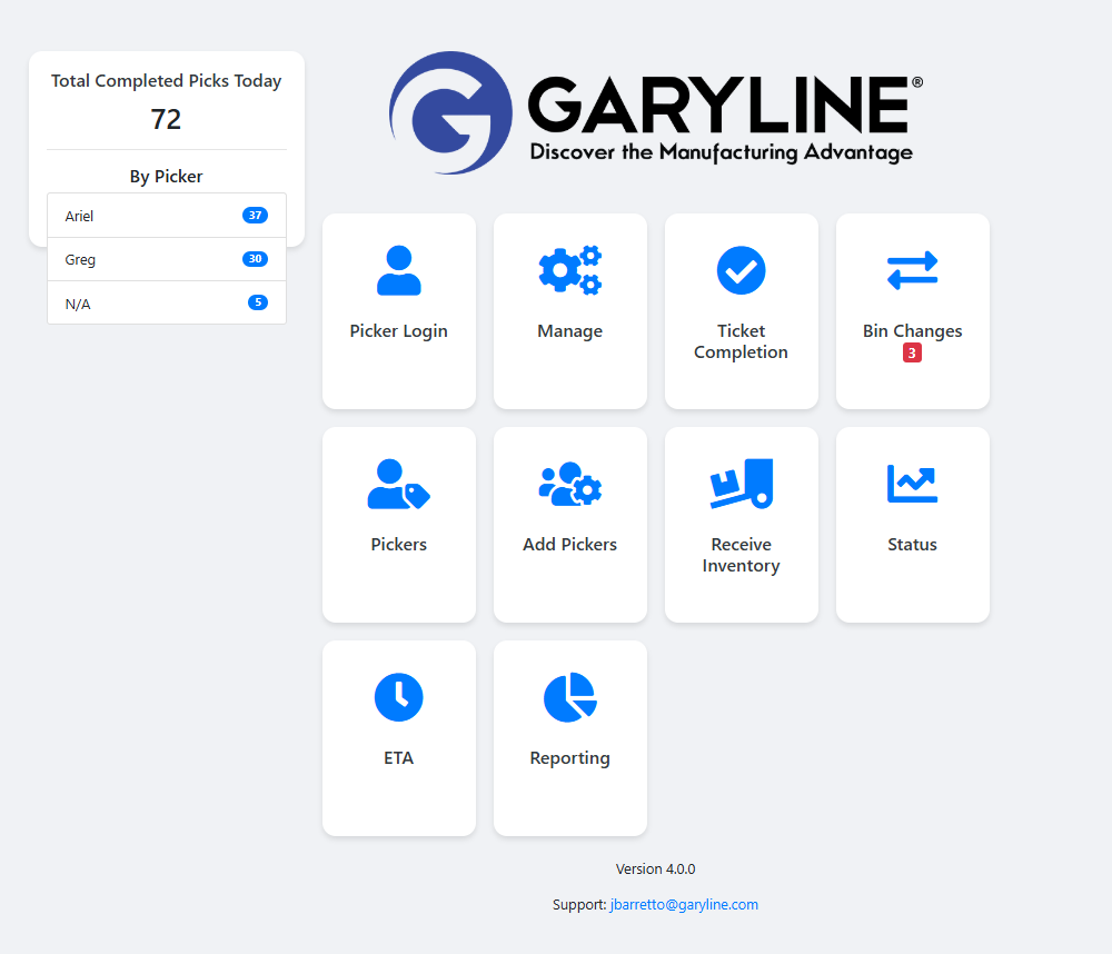 Garyline · warehouse picking application